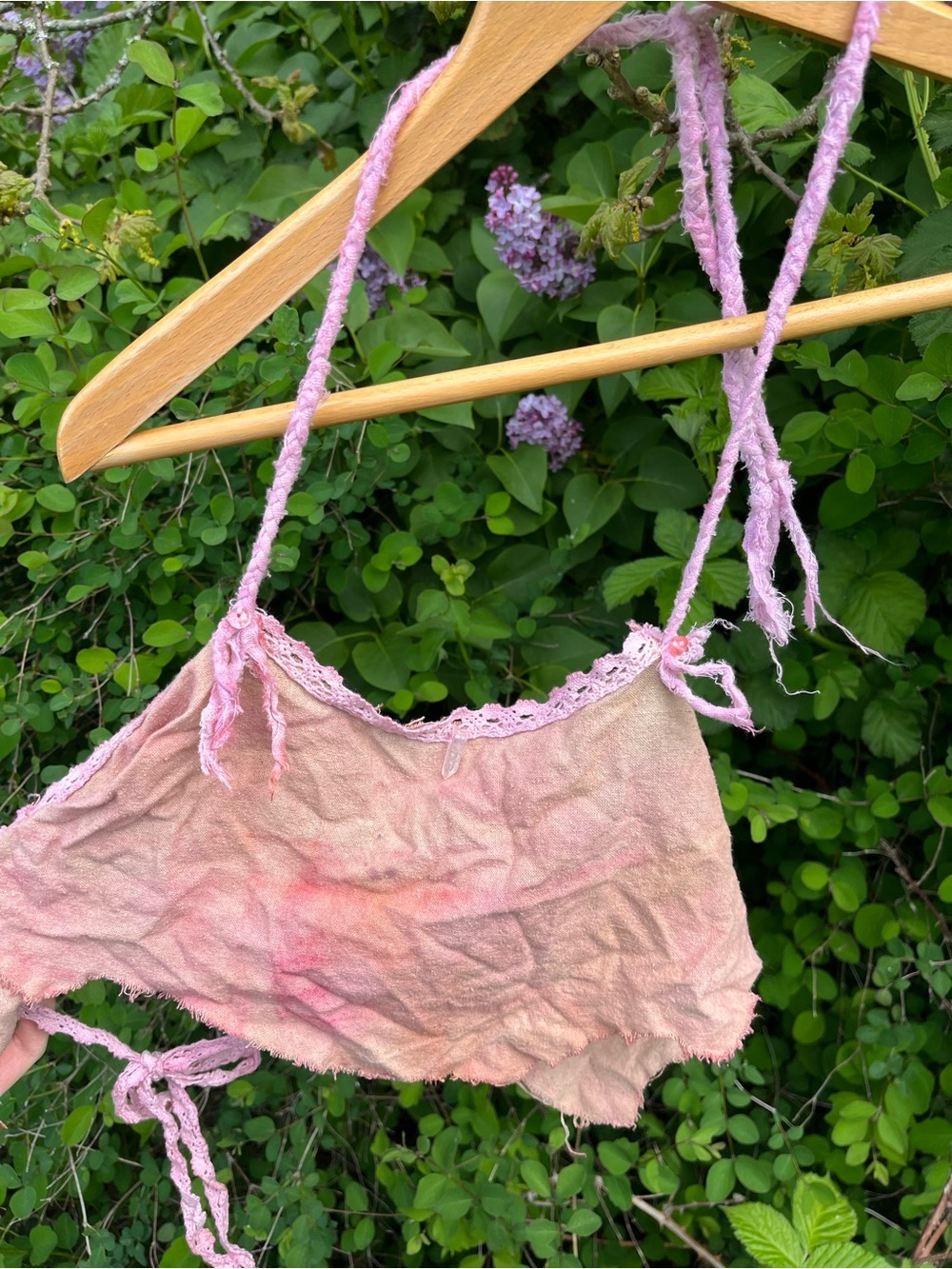 Handmade Women's Pink Tie-Shoulder Bralette Crop Top